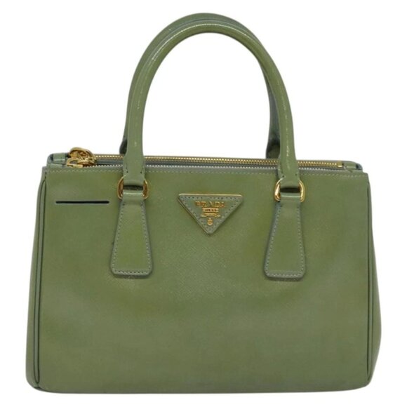 PRADA Galleria Hand Bag Safiano leather 2way Green Gold Auth - Picture 2 of 16